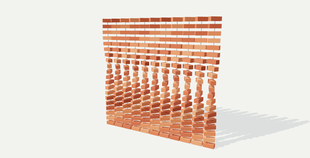 Terracotta bricks rotating around vertical support rods