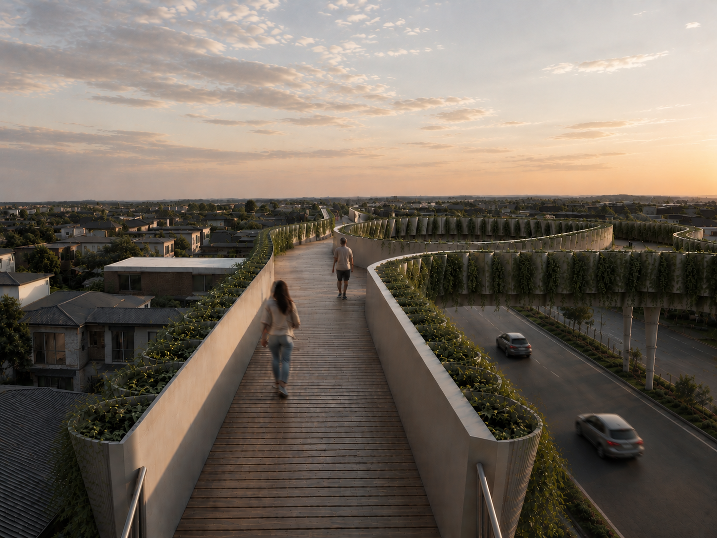 Elevated pedestrian route and landscape in the Regenerative Doonside proposal